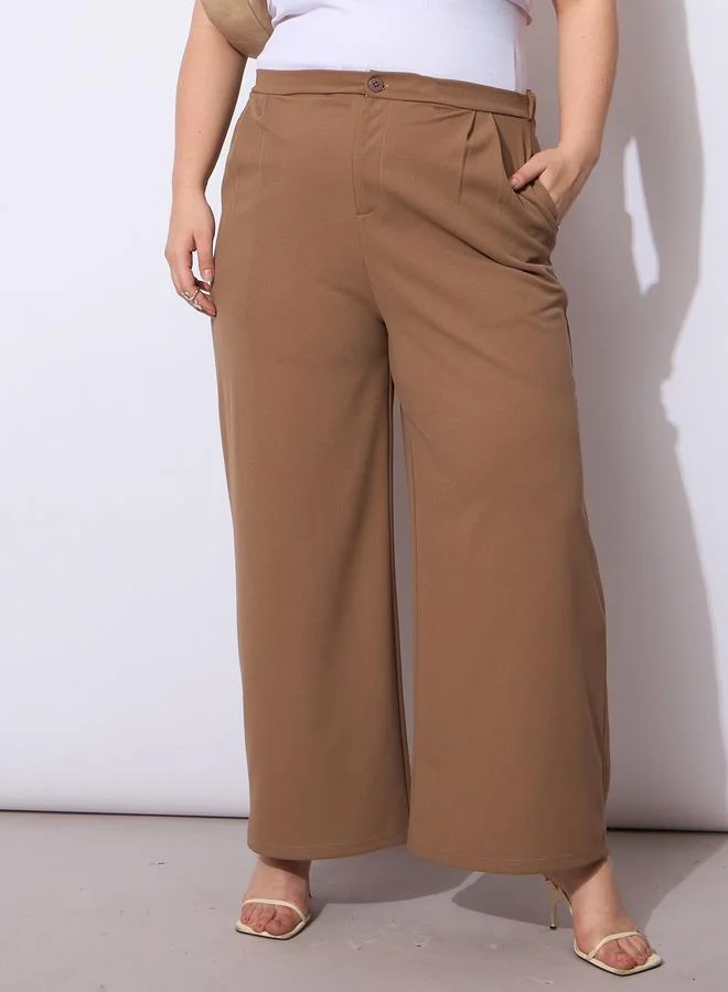 SASSAFRAS Sassafras Plus Size Beige Wide Leg Trousers
