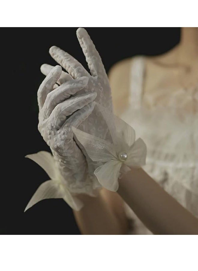 Happy D Women's Gloves Vintage Thin Lace Gloves Short Bridal Gloves Tea Party Mesh Gloves Wrist-Length Gloves Party and Ball Gloves For Weddings and Opera Evenings - Image 4