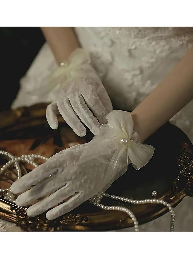 Happy D Women's Gloves Vintage Thin Lace Gloves Short Bridal Gloves Tea Party Mesh Gloves Wrist-Length Gloves Party and Ball Gloves For Weddings and Opera Evenings - Image 3