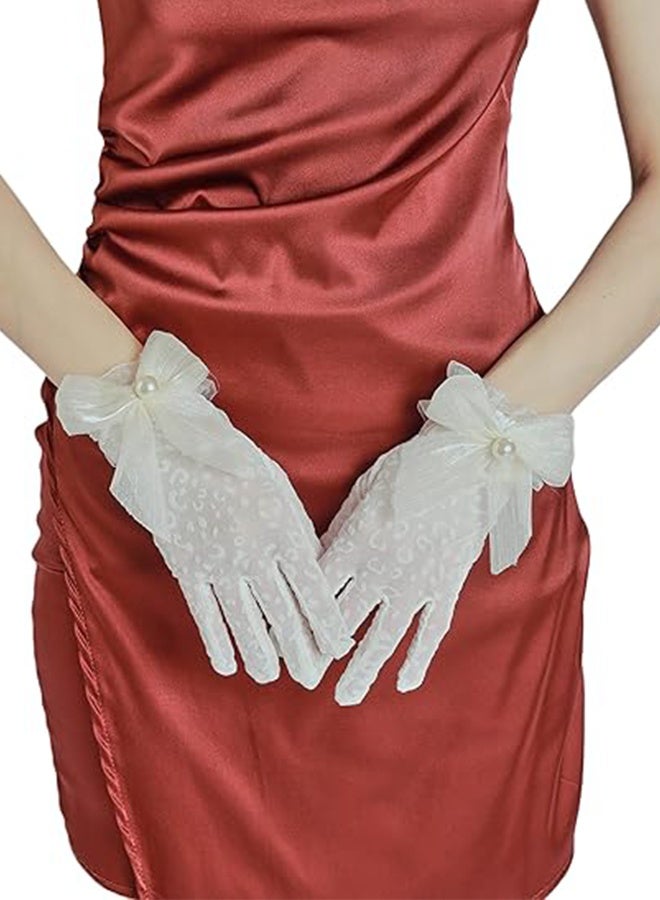 Happy D Women's Gloves Vintage Thin Lace Gloves Short Bridal Gloves Tea Party Mesh Gloves Wrist-Length Gloves Party and Ball Gloves For Weddings and Opera Evenings - Image 2