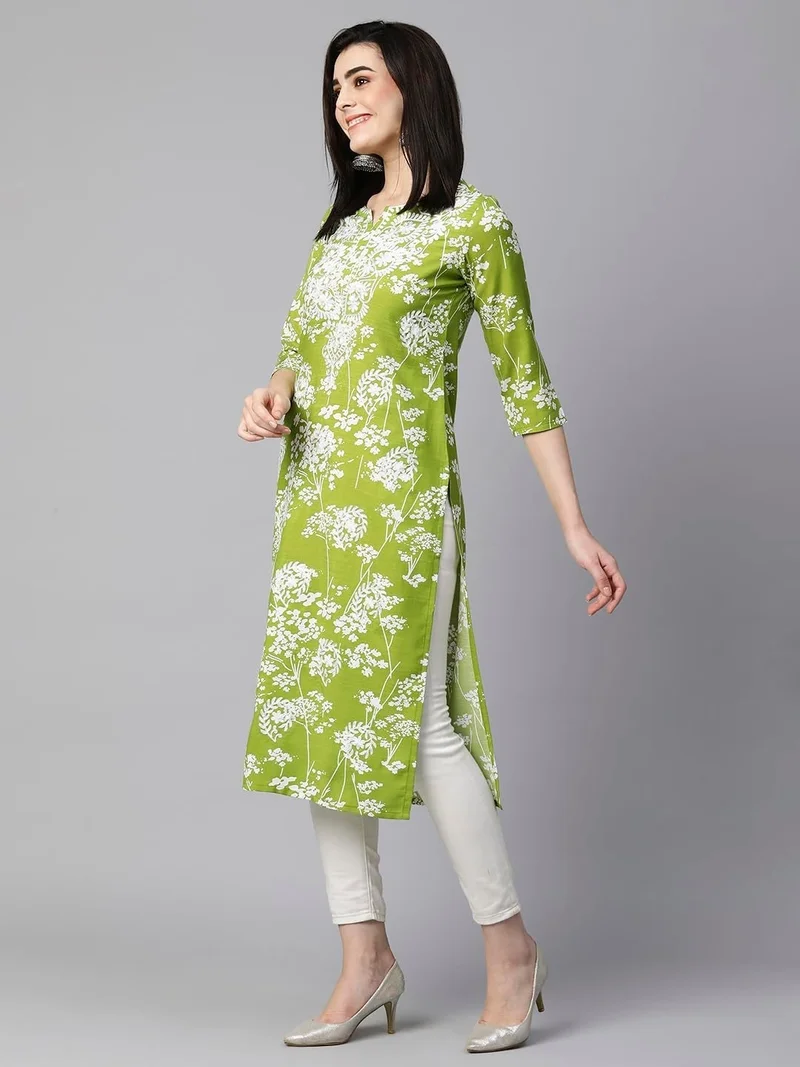 GoSriKi  GoSriKi Women's Cotton Blend Chikankari Embroidered Straight Kurta (ZAINAB-GREEN-VGT-GS_L_Green_Large) for Women | Best Price UAE