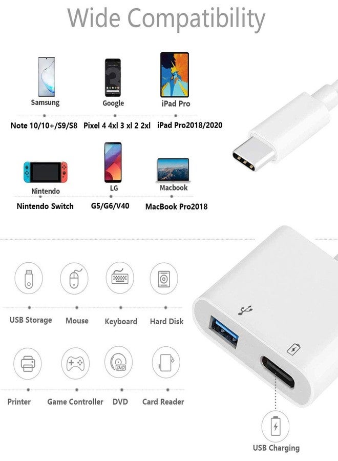 Azddur محول USB C OTG مع طاقة، 2 في 1 USB C إلى USB أنثوي مع محول شحن PD بقوة 60 واط متوافق مع iPhone 15/15Pro، iPad Pro، Galaxy S24/S23/S22/S21، Pixel 8/7/6، Google Chromecast مع Google TV - Image 2