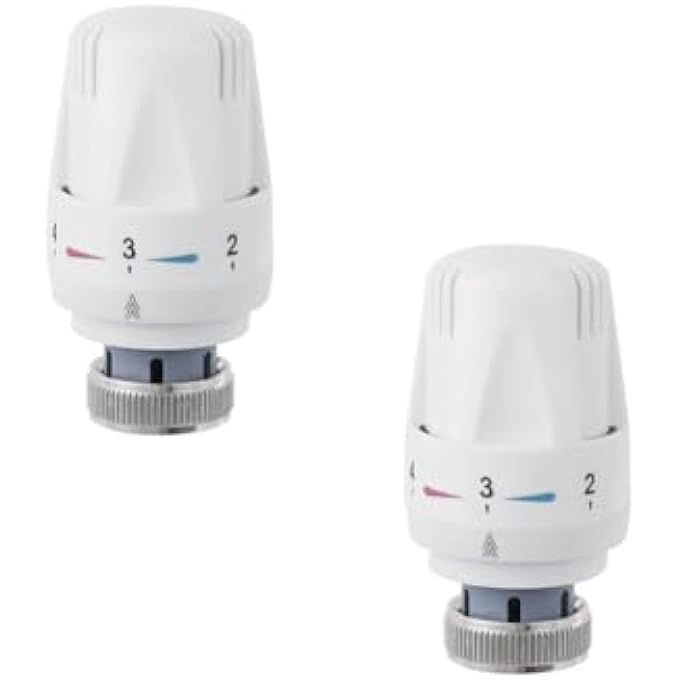 2PCS THERMOSTATIC RADIATOR VALVE, TRV VALVE THERMOSTAT HEAD RADIATOR THERMOSTAT HEAD REPLACEMENT M30X1.5 UNIVERSAL RADIATOR THERMOSTAT VALVE TEMPERATURE CONTROL VALVE FOR HOME OFFICE, WHITE - Image 1
