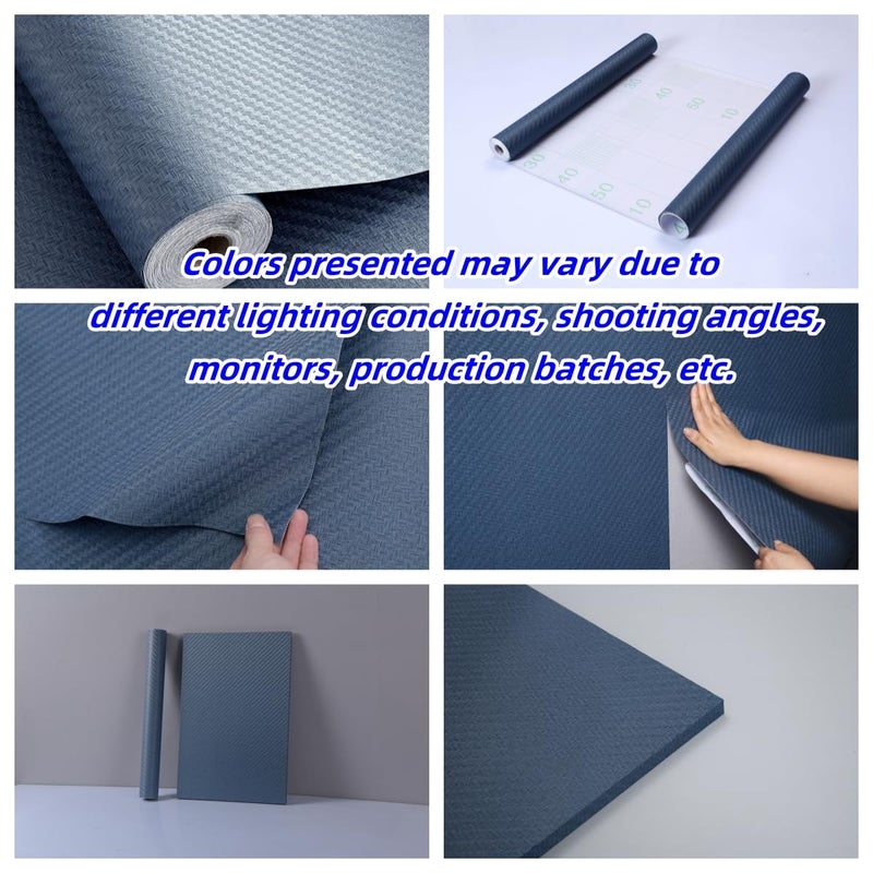 Haimin Fabric Wallpaper Textured Contact Paper (24in X 393in) Navy Blue Grasscloth Wallpaper Peel and Stick Faux Linen Wall Paper Self-Adhesive Vinyl Looks Like Woven Straw - Image 2