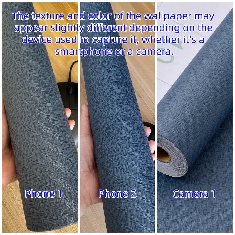 Haimin Fabric Wallpaper Textured Contact Paper (24in X 393in) Navy Blue Grasscloth Wallpaper Peel and Stick Faux Linen Wall Paper Self-Adhesive Vinyl Looks Like Woven Straw - Image 5