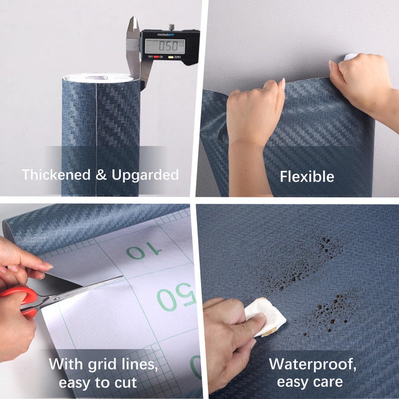 Haimin Fabric Wallpaper Textured Contact Paper (24in X 393in) Navy Blue Grasscloth Wallpaper Peel and Stick Faux Linen Wall Paper Self-Adhesive Vinyl Looks Like Woven Straw - Image 4
