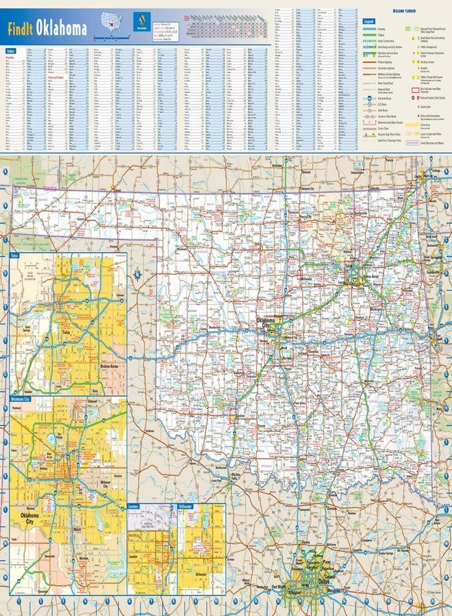 Globe Turner Oklahoma State Wall Map - 20.75" x 18.5" Laminated - Image 1