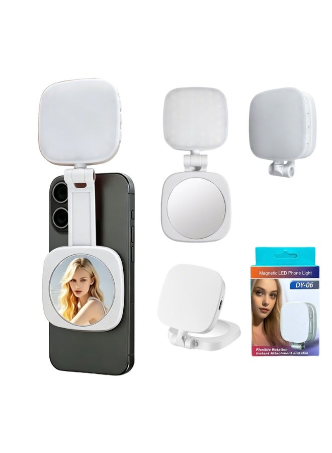 Magnetic Phone Light with Mirror, Portable Pocket LED Selfie Fill Light, Rechargeable Foldable Mini Light for Selfie, Live Streaming, Makeup, Vlog, Photography, Video Recording - Image 1