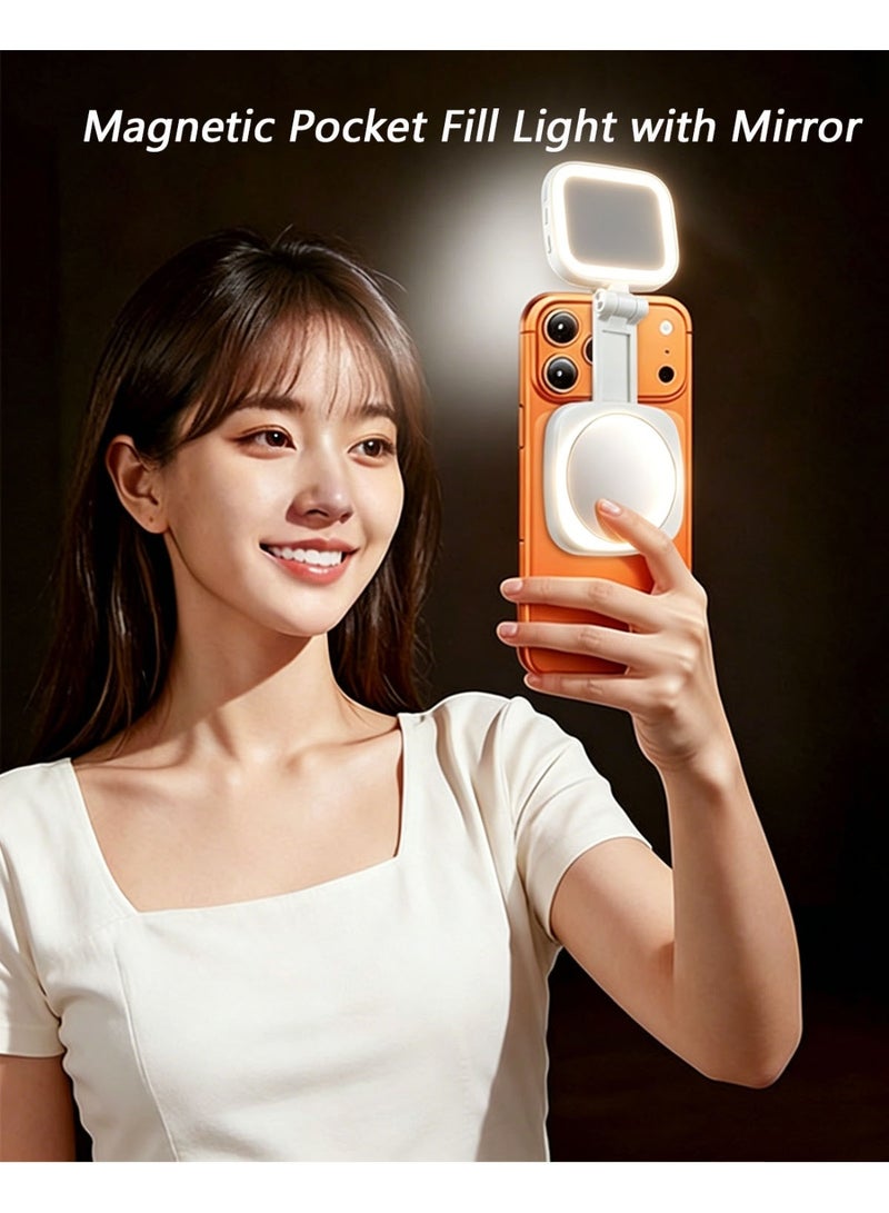 Magnetic Phone Light with Mirror, Portable Pocket LED Selfie Fill Light, Rechargeable Foldable Mini Light for Selfie, Live Streaming, Makeup, Vlog, Photography, Video Recording - Image 5