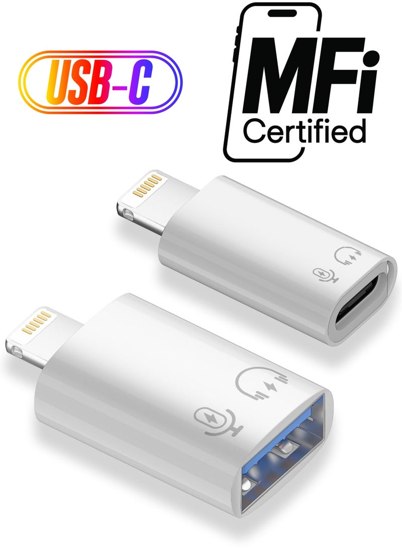 Zikra محول USB C/USB 3.0 أنثوي إلى Lightning ذكر OTG، مناسب لـ iPhone/iPad، يدعم توصيل قارئ بطاقة، قرص U، محرك USB فلاش، لوحة مفاتيح، ماوس، ميكروفون لافاليير، سماعة رأس رقمية (عبوة 2) - Image 1