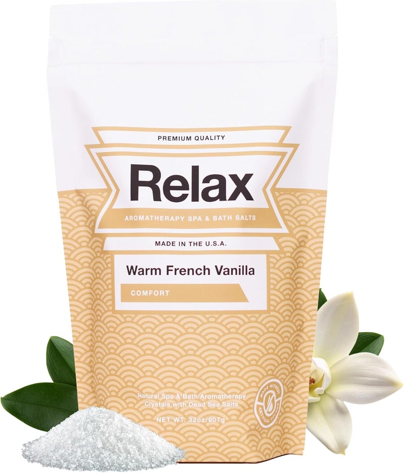 Relax Spa  Bath Epsom Salt Aromatherapy Bath Salts Epsom Salt Bath Soak Dead Sea Salt for Soaking Hot Tub Spa Aromatherapy Bath Crystals with Vitamins  Minerals Warm French Vanilla Scent