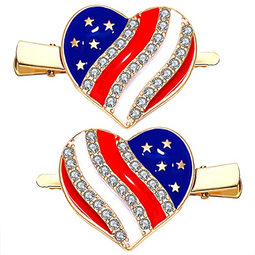 NVENF American Flag Hair Clips 4th of July Patriotic Hairpin for Women Rhinestone Heart Star Hair Barrettes Independence Day Hair Accessory Gifts - Image 1