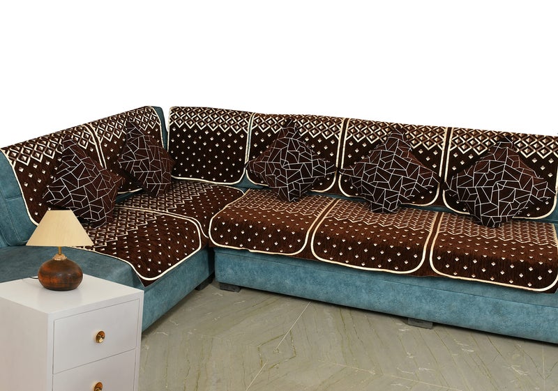 Dazzling DECOR Velvet L Shape Sofa Covers Set with 5 Cushion Covers- 7 Seater Sofa Slip Protector Covers for Living Room Decor-Heavy Fabric Slip Protector Protector for Long Couch Brown_1248 - Image 2
