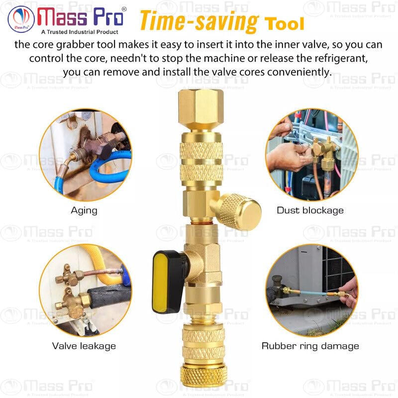 Mass Pro R410A Valve Core Remover with Dual Size SAE 1/4" & 5/16" Port AC Valve Core R22 HVAC Valve Core Removal Installer Tool Air Conditioning Line Repair Tools - Image 3