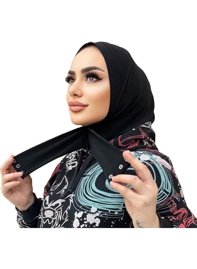 Instant Muslim Turban Hijab with Snaps for Women Cotton Headscarf Full Cover Bonnet Hat Islam Under Cap（Black） - Image 2