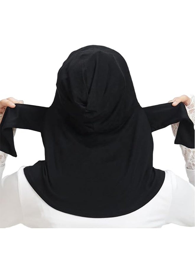 Instant Muslim Turban Hijab with Snaps for Women Cotton Headscarf Full Cover Bonnet Hat Islam Under Cap（Black） - Image 3