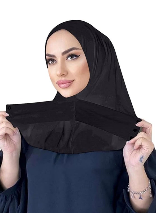Instant Muslim Turban Hijab with Snaps for Women Cotton Headscarf Full Cover Bonnet Hat Islam Under Cap（Black） - Image 1