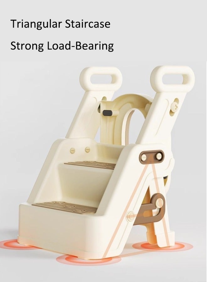 آيسيورا كراسي حمام اطفال مرحاض صغير مقعد تدريب على المرحاض، مقعد تدريب على المرحاض للأطفال مع مقعد للخطوات، كرسي نونية محمول قابل للطي مع مقبض حماية سلم ارتفاع قابل للتعديل، وسادة ناعمة باللون الأبيض للأطفال الصغار الأولاد والبنات - Image 4