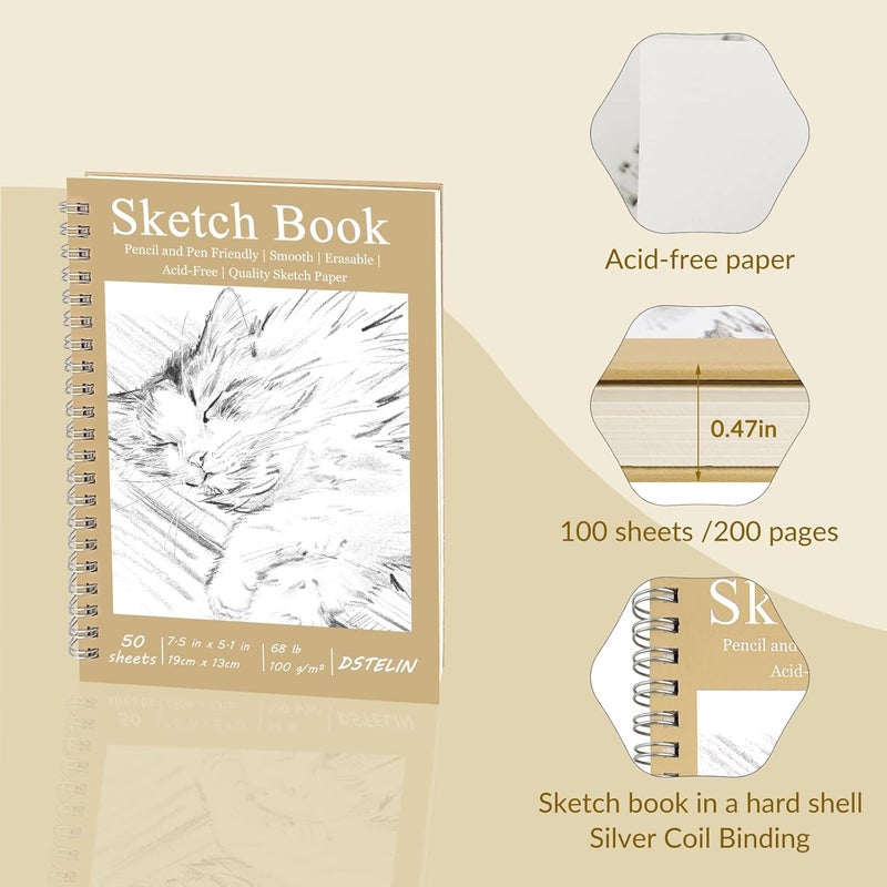 DSTELIN DSTELIN 2 Pack Sketch Pad 75x51 Inch 50 Sheets of 100gsm Art Paper per Pack Spiral Bound Sketch Book for Drawing  - Image 3