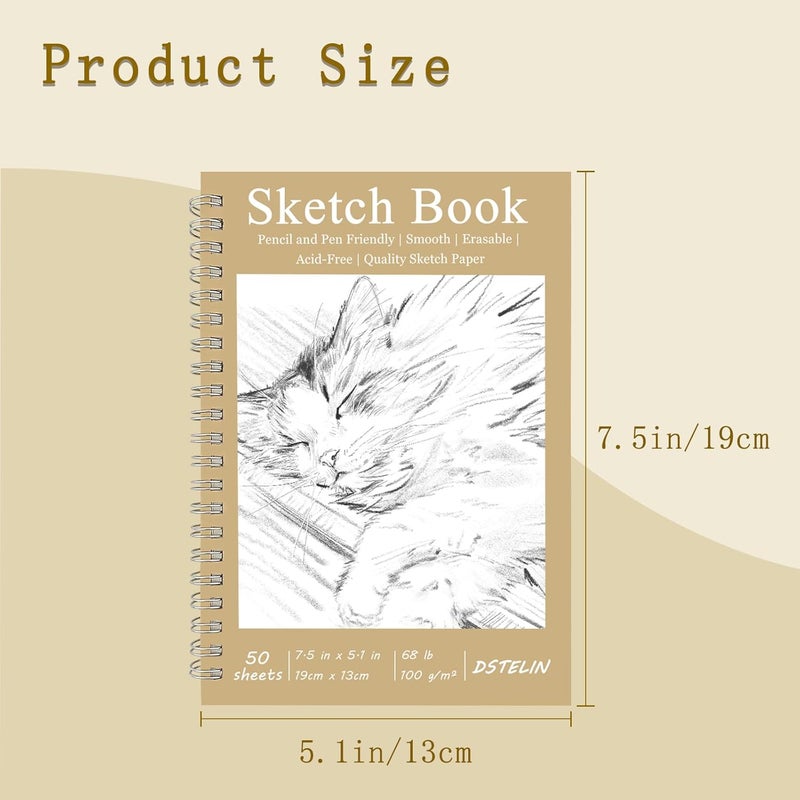 DSTELIN DSTELIN 2 Pack Sketch Pad 75x51 Inch 50 Sheets of 100gsm Art Paper per Pack Spiral Bound Sketch Book for Drawing  - Image 2