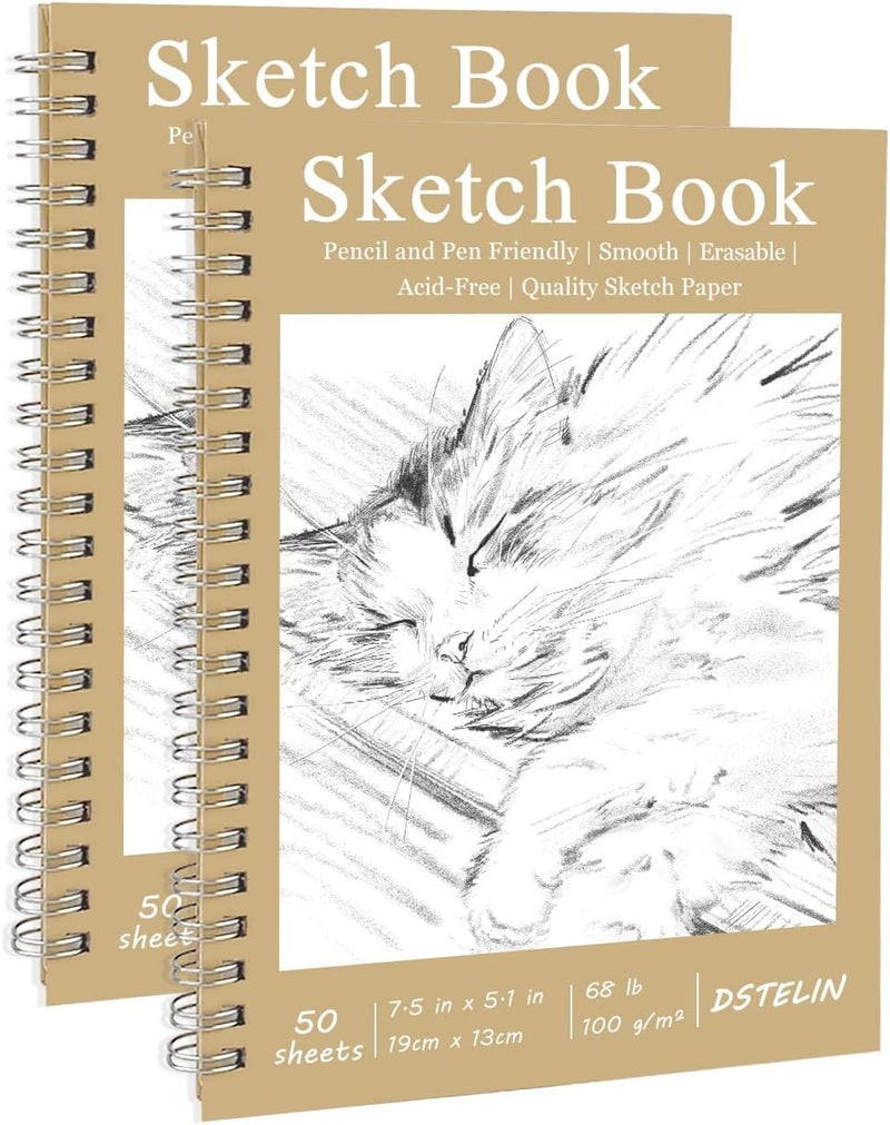 DSTELIN DSTELIN 2 Pack Sketch Pad 75x51 Inch 50 Sheets of 100gsm Art Paper per Pack Spiral Bound Sketch Book for Drawing  - Image 1