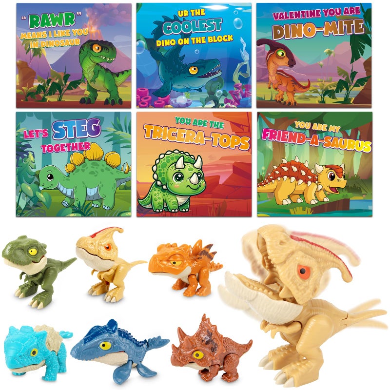 ShyLizard 24 Pack Valentines Day Cards for Kids with Dinosaur Toys, Valentines Cards for Kids School Classroom Bulk Valentines Gifts Exchange, Valentines Day Dinosaur Toys for Kids Girls - Image 1