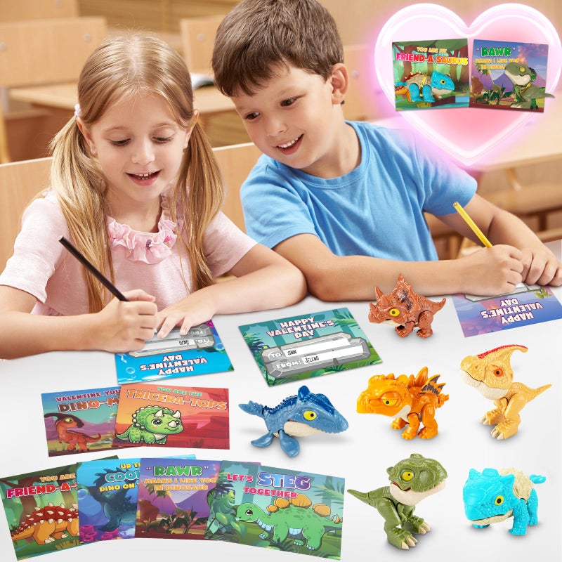 ShyLizard 24 Pack Valentines Day Cards for Kids with Dinosaur Toys, Valentines Cards for Kids School Classroom Bulk Valentines Gifts Exchange, Valentines Day Dinosaur Toys for Kids Girls - Image 5