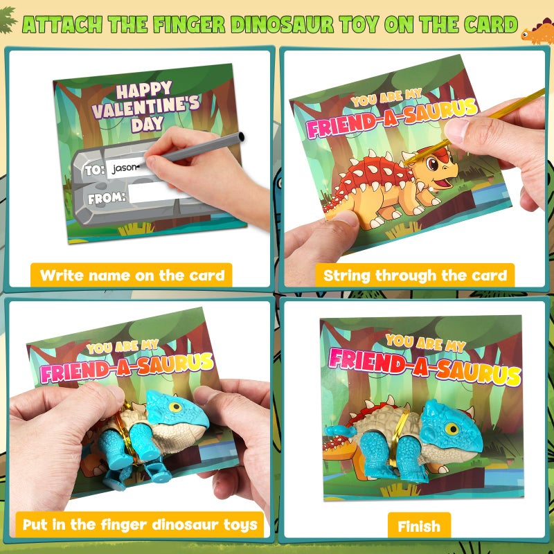 ShyLizard 24 Pack Valentines Day Cards for Kids with Dinosaur Toys, Valentines Cards for Kids School Classroom Bulk Valentines Gifts Exchange, Valentines Day Dinosaur Toys for Kids Girls - Image 3