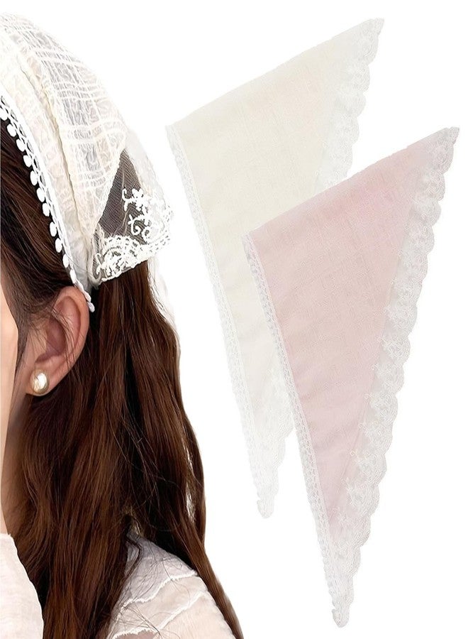 TecoKart® 2 Pcs Hairbands for Women Stylish, Triangle Lace Hairband for Woman, Soft Lightweight Head Scarf Elegant Summer Bandana Accessory Hair Scarf for Girls - Image 1