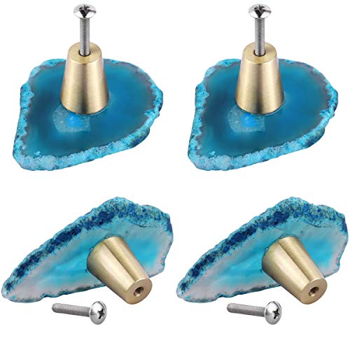 mookaitedecor Agate Slice Cabinet Knobs with Screws Set of 4 Drawer Pull Handles Dresser Wardrobe Cupboard Decorative - Image 1