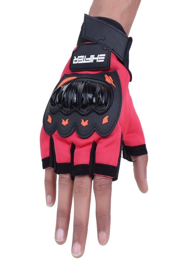 SHIFTER Tactical Half Finger Riding Gloves for Bikers, Motorcycle Gloves for Men, Waterproof Bike Gloves, Cycling Gloves, Driving Gloves, Biker Hand Gloves, Riding Gear, Safety Gloves (RED) - Image 2