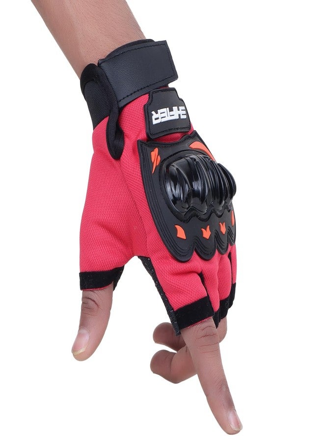 SHIFTER Tactical Half Finger Riding Gloves for Bikers, Motorcycle Gloves for Men, Waterproof Bike Gloves, Cycling Gloves, Driving Gloves, Biker Hand Gloves, Riding Gear, Safety Gloves (RED) - Image 4