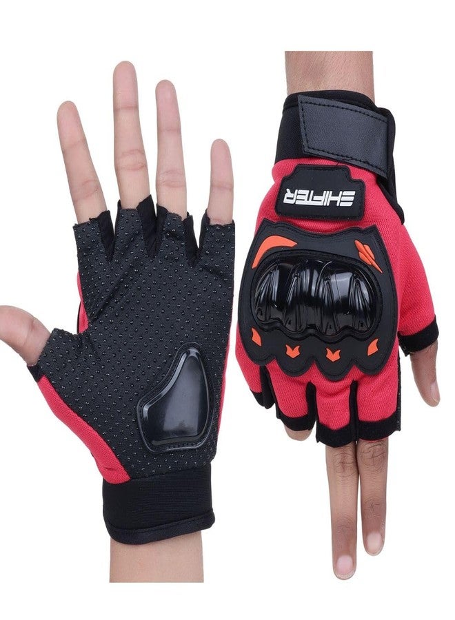 SHIFTER Tactical Half Finger Riding Gloves for Bikers, Motorcycle Gloves for Men, Waterproof Bike Gloves, Cycling Gloves, Driving Gloves, Biker Hand Gloves, Riding Gear, Safety Gloves (RED) - Image 1