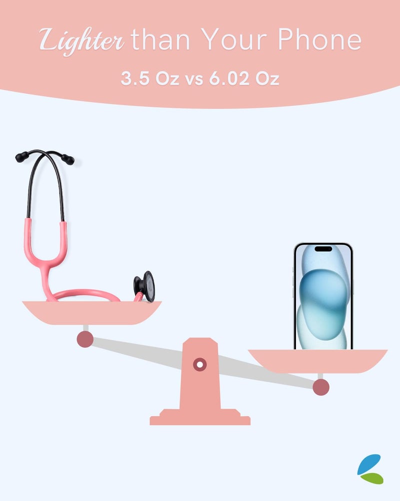 FriCARE Dual Head Stethoscope - Stethoscopes for Nurses, Medical Nursing Students, Paramedics/EMT/LVN/VNA Backup Estetoscopio, Aurora Pink Tube Matte Black Finish Chestpiece - Image 3