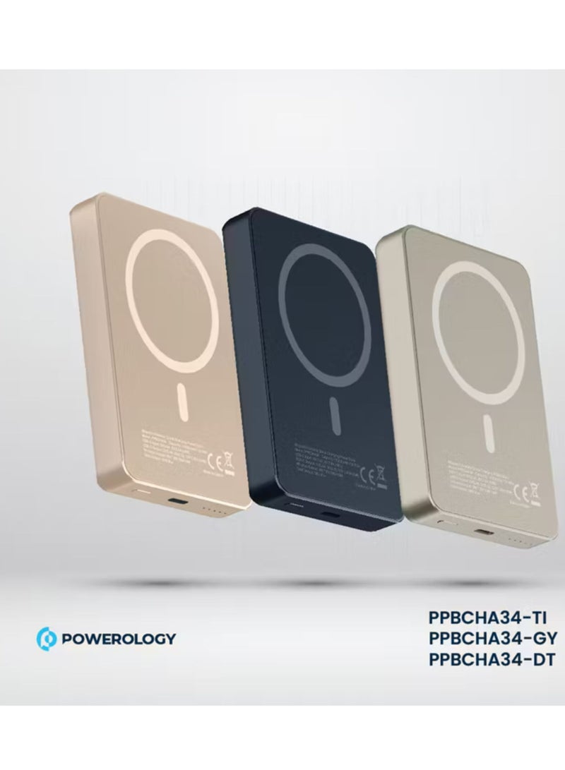 باورولوجي بنك طاقة ماج سيف من الألومنيوم بسعة 10000 مللي أمبير/ساعة مع مؤشر مستوى البطارية، تصميم خفيف الوزن وصغير الحجم، شحن سريع ومتزامن، مدخل ومخرج من النوع C، مخرج لاسلكي 15 وات - تيتانيوم صحراوي - Image 2