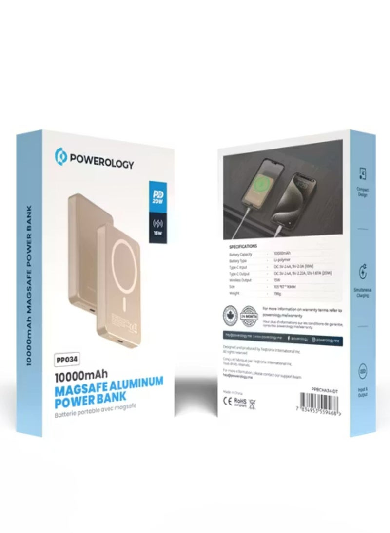 باورولوجي بنك طاقة ماج سيف من الألومنيوم بسعة 10000 مللي أمبير/ساعة مع مؤشر مستوى البطارية، تصميم خفيف الوزن وصغير الحجم، شحن سريع ومتزامن، مدخل ومخرج من النوع C، مخرج لاسلكي 15 وات - تيتانيوم صحراوي - Image 3