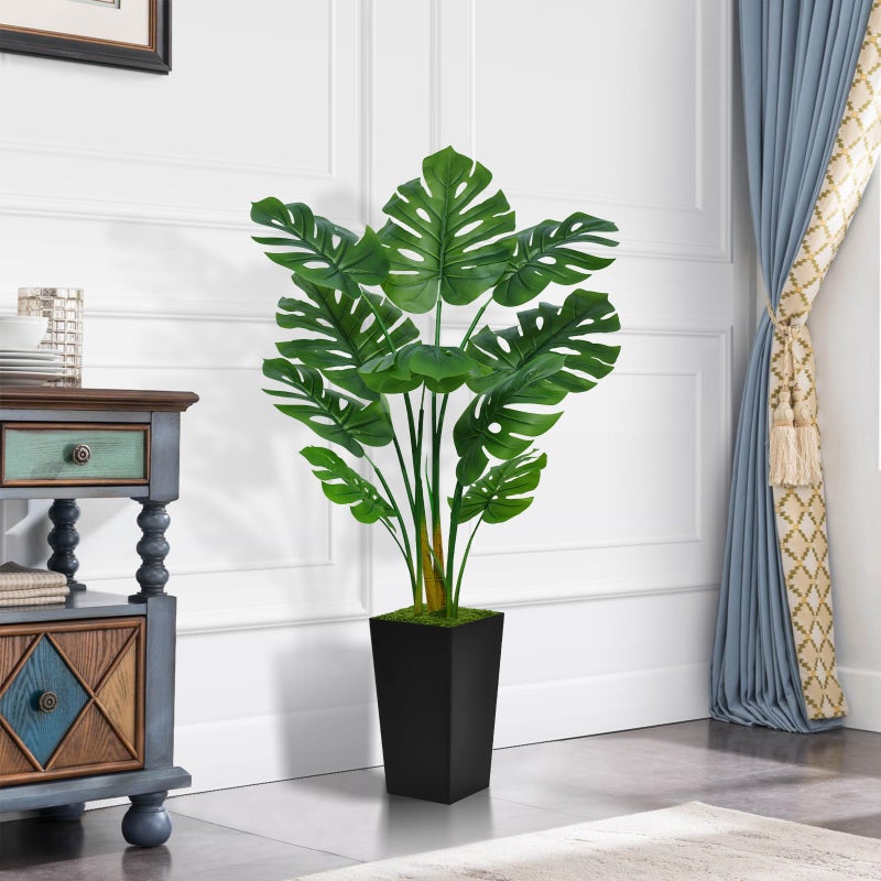 ASTIDY Artificial Monstera Deliciosa Plant 5FT - Faux Tropical Palm Tree with Black Tall Planter - Fake Swiss Cheese Floor Plant in Pot - Artificial Tree for Home Office Living Room Decor Indoor - Image 2
