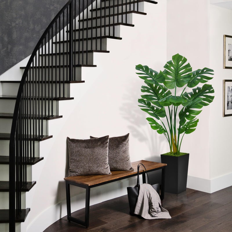 ASTIDY Artificial Monstera Deliciosa Plant 5FT - Faux Tropical Palm Tree with Black Tall Planter - Fake Swiss Cheese Floor Plant in Pot - Artificial Tree for Home Office Living Room Decor Indoor - Image 3