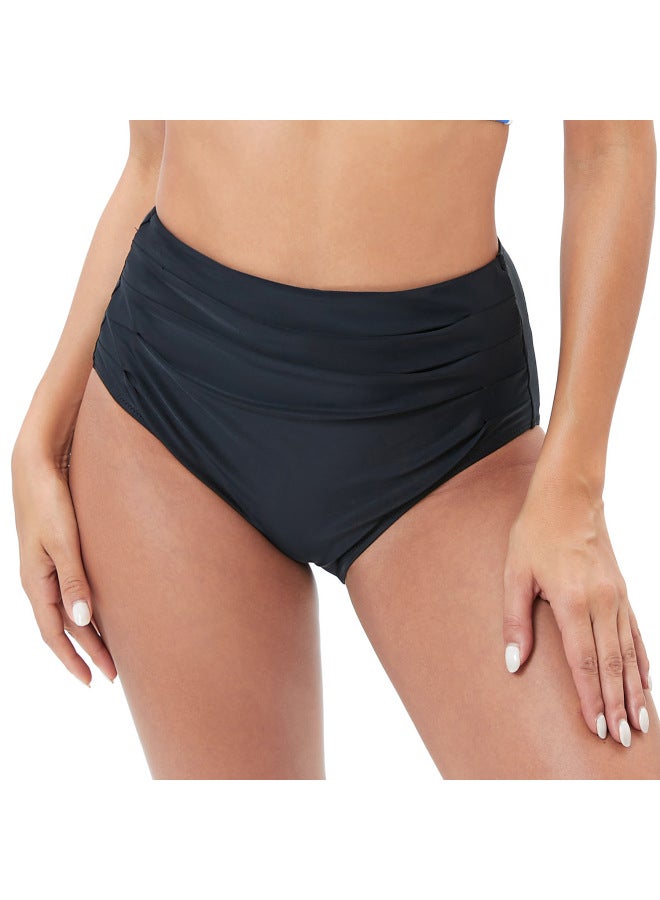 Loquat 2023 Beach Pants Women's Pleated Tight Fashionable Swimming Trunks Hip Belly Tight High Waist Swim Triangle For Women-Color:Black- - Image 2