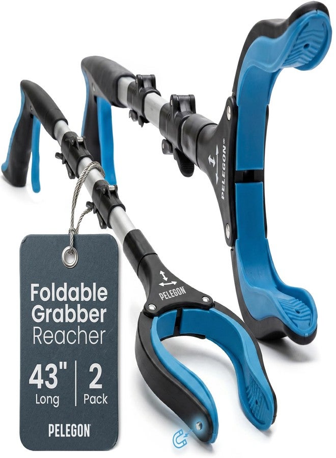 Pelegon Grabbers for Seniors Heavy Duty, 43 Inch Heavy Duty Grabber Reacher Tool, Foldable Long Reach Grabber with 90° Rotating Head, Magnetic Tips, Rubberized Grips, Aluminum Pick Up Tool - 2 Pack - Image 1