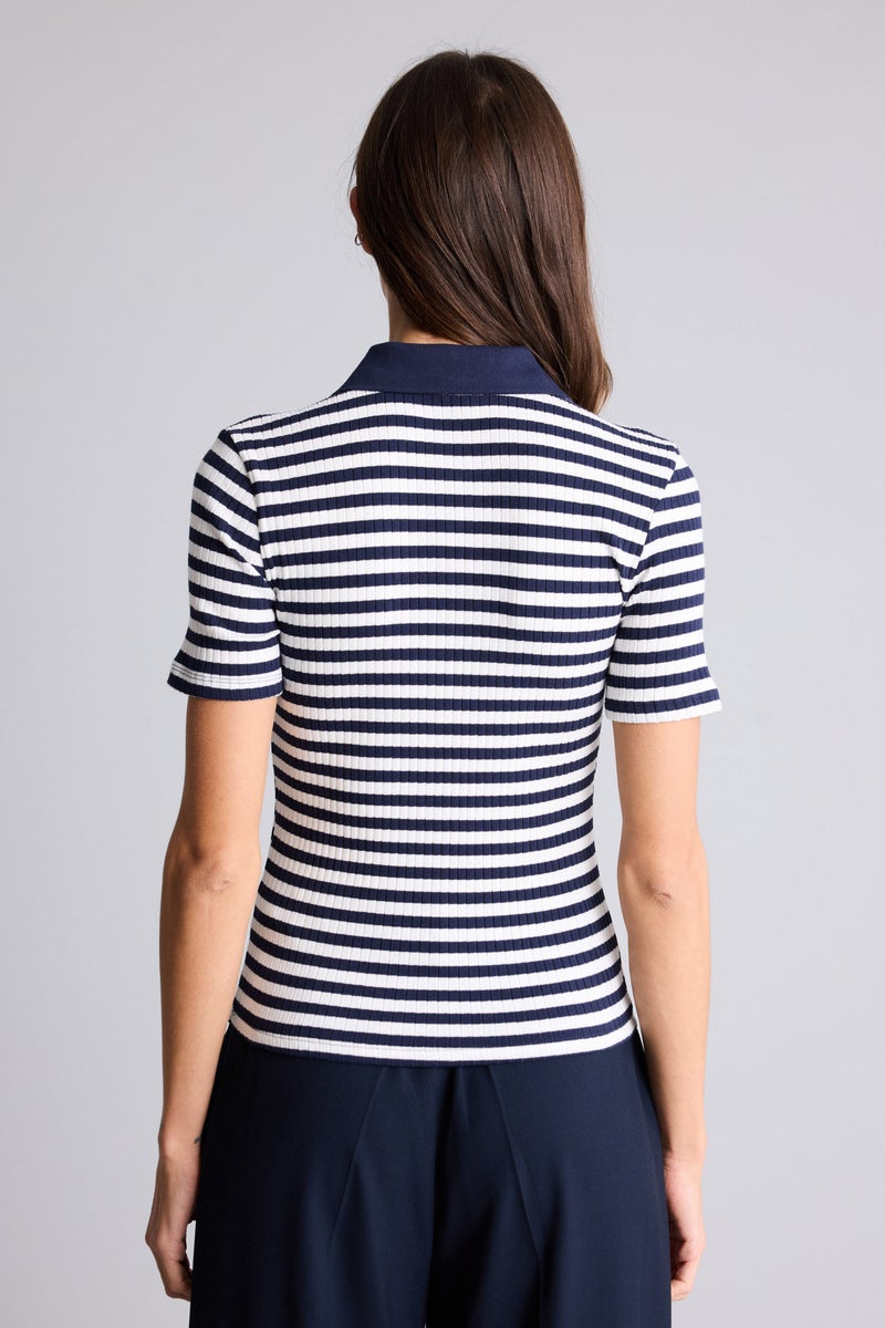 ديفاكتو تيشيرت بولو مخطط نص كم سليم فيت - Image 5