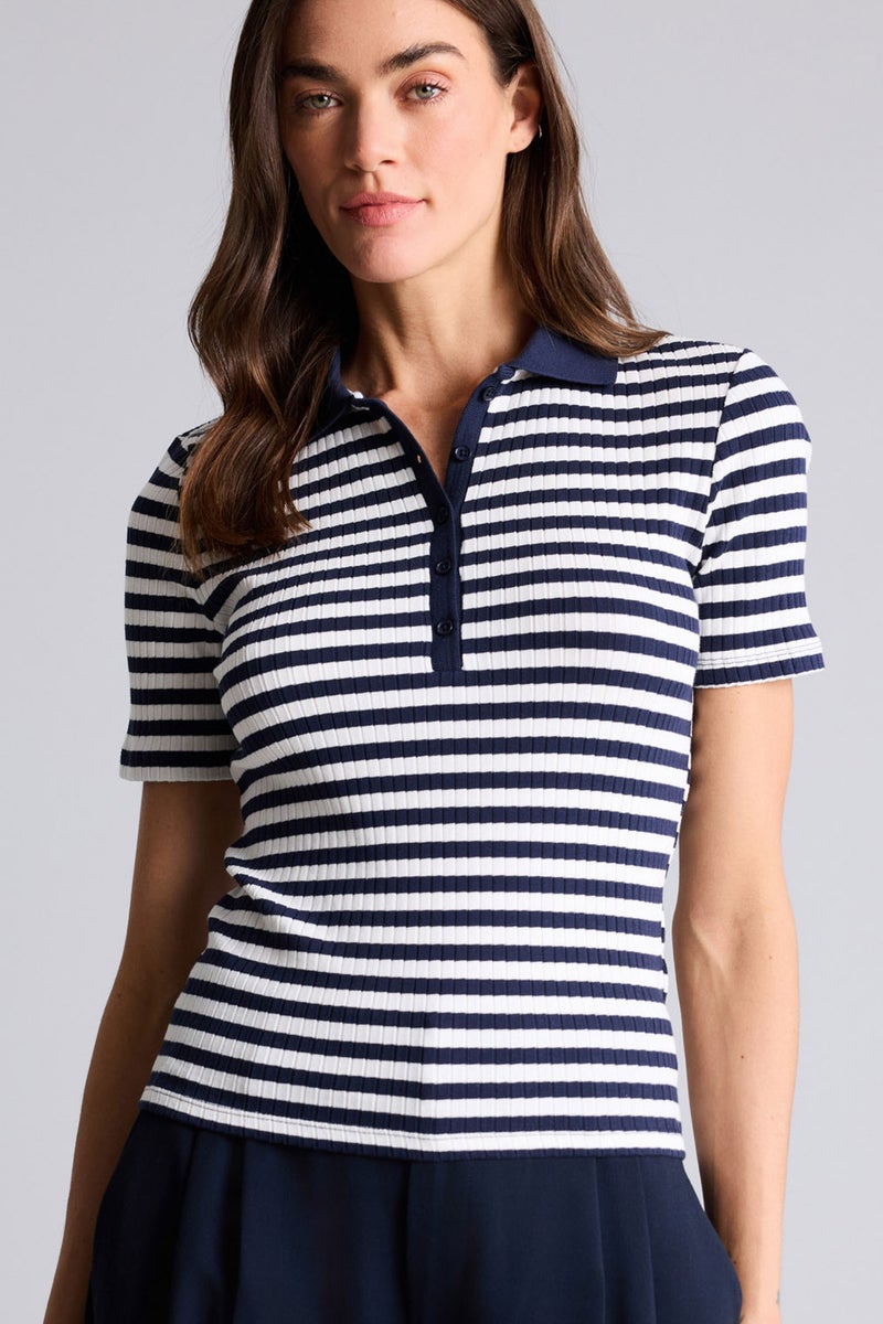 ديفاكتو تيشيرت بولو مخطط نص كم سليم فيت - Image 1