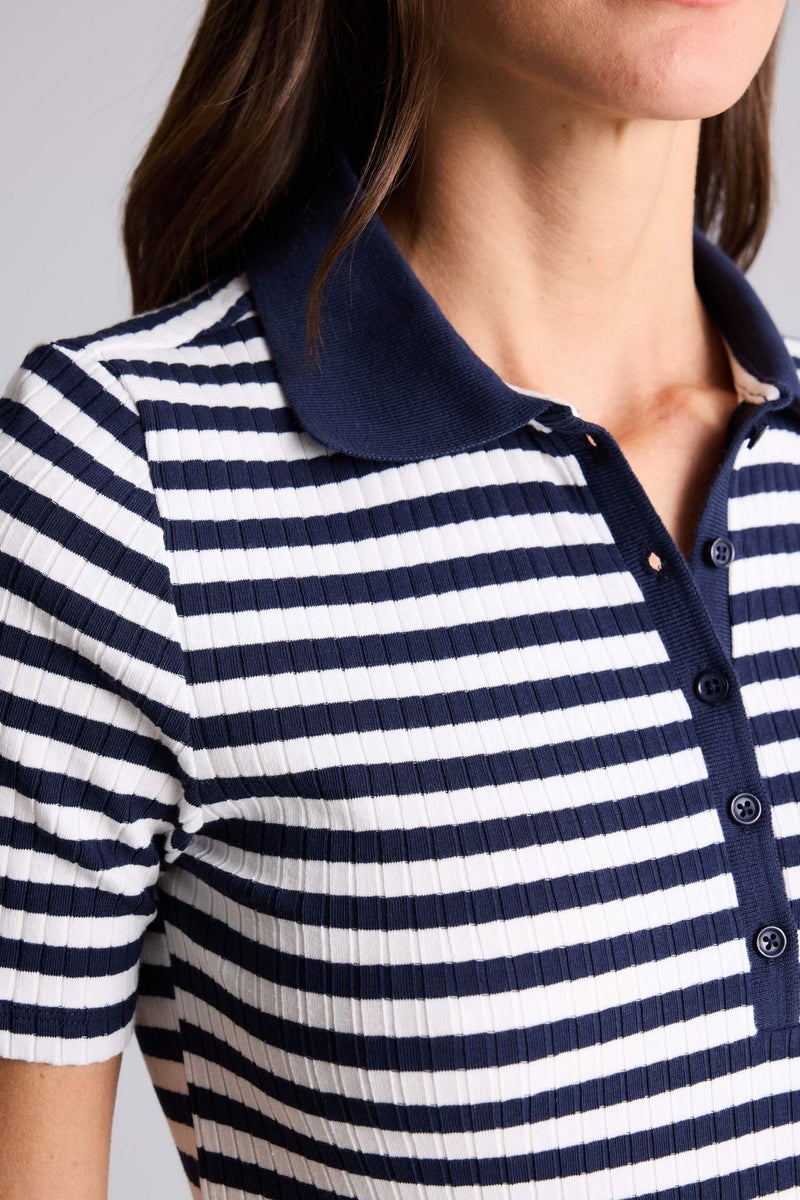 ديفاكتو تيشيرت بولو مخطط نص كم سليم فيت - Image 4