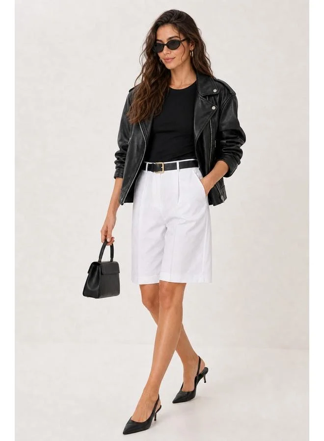 Lovely Istanbul Pocketed Bermuda Knit Shorts LFK0023 WHITE.