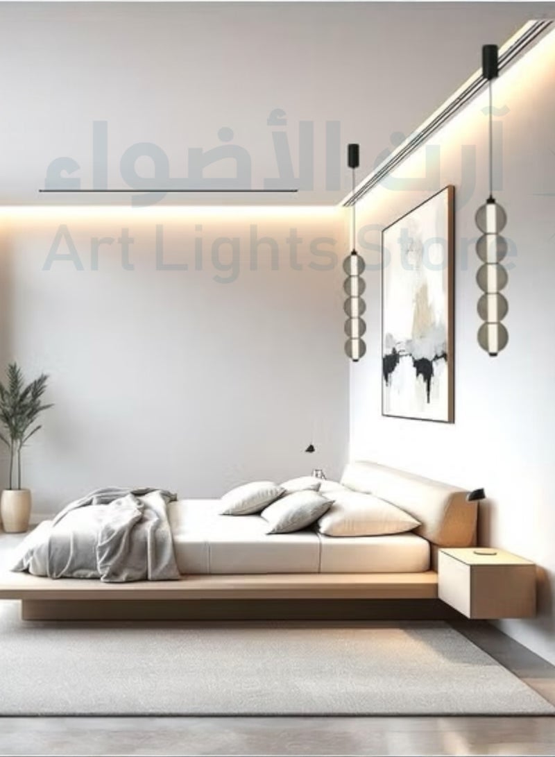 LED ceiling hanging chandelier with three lights, modern black and white frame, size 60 cm  - Image 4