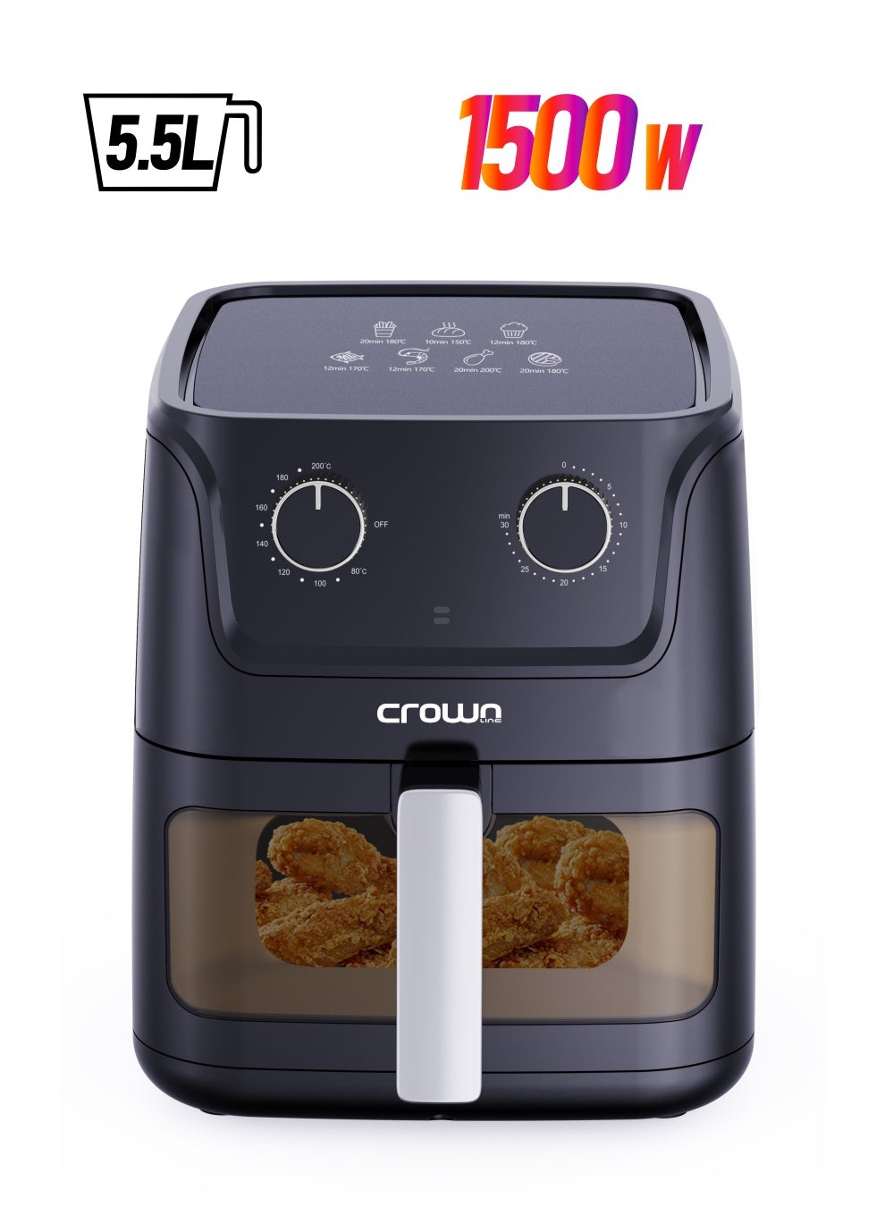 AF-396 Air Fryer w/Visible Cooking Window, Rapid Hot Air Circulation for Frying, Grilling, Broiling, Roasting, Baking & more, 5.5L/2.4kg Capacity, 80-200℃ Temp Range, 30-Min Timer 5.5 L 1500 W AF-396 Black