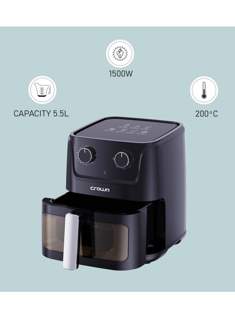 Crownline AF-396 Air Fryer w/Visible Cooking Window, Rapid Hot Air Circulation for Frying, Grilling, Broiling, Roasting, Baking & more, 5.5L/2.4kg Capacity, 80-200℃ Temp Range, 30-Min Timer 5.5 L 1500 W AF-396 Black - Image 5