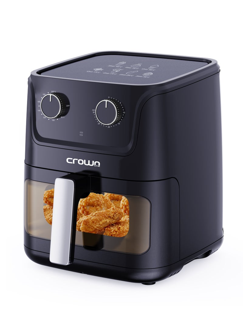 Crownline AF-396 Air Fryer w/Visible Cooking Window, Rapid Hot Air Circulation for Frying, Grilling, Broiling, Roasting, Baking & more, 5.5L/2.4kg Capacity, 80-200℃ Temp Range, 30-Min Timer 5.5 L 1500 W AF-396 Black - Image 2