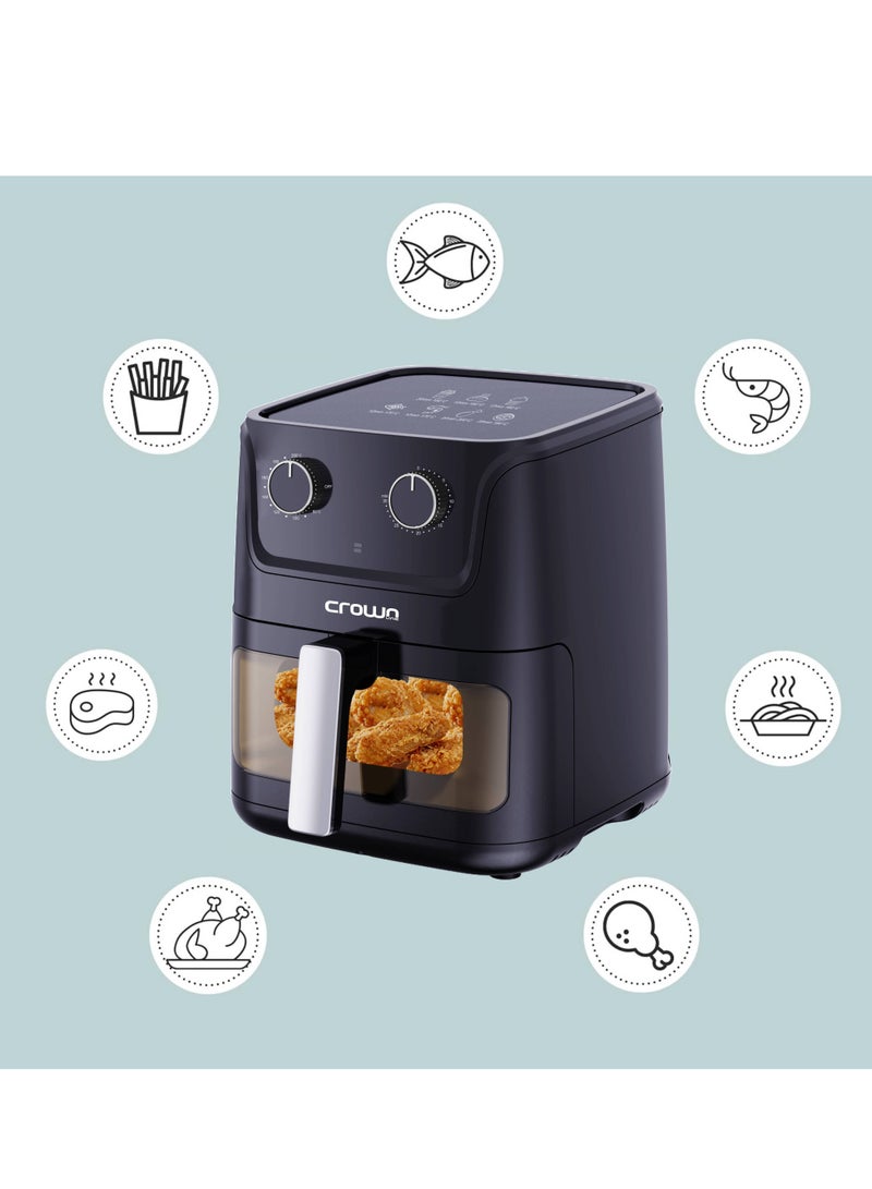 Crownline AF-396 Air Fryer w/Visible Cooking Window, Rapid Hot Air Circulation for Frying, Grilling, Broiling, Roasting, Baking & more, 5.5L/2.4kg Capacity, 80-200℃ Temp Range, 30-Min Timer 5.5 L 1500 W AF-396 Black - Image 4
