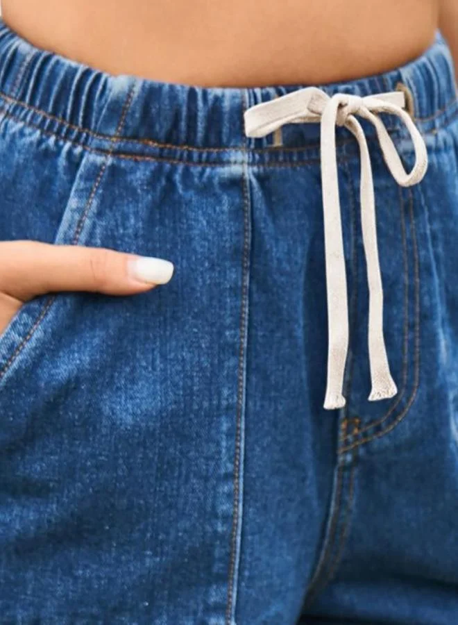 يونيكي Blue Solid Denim Shorts